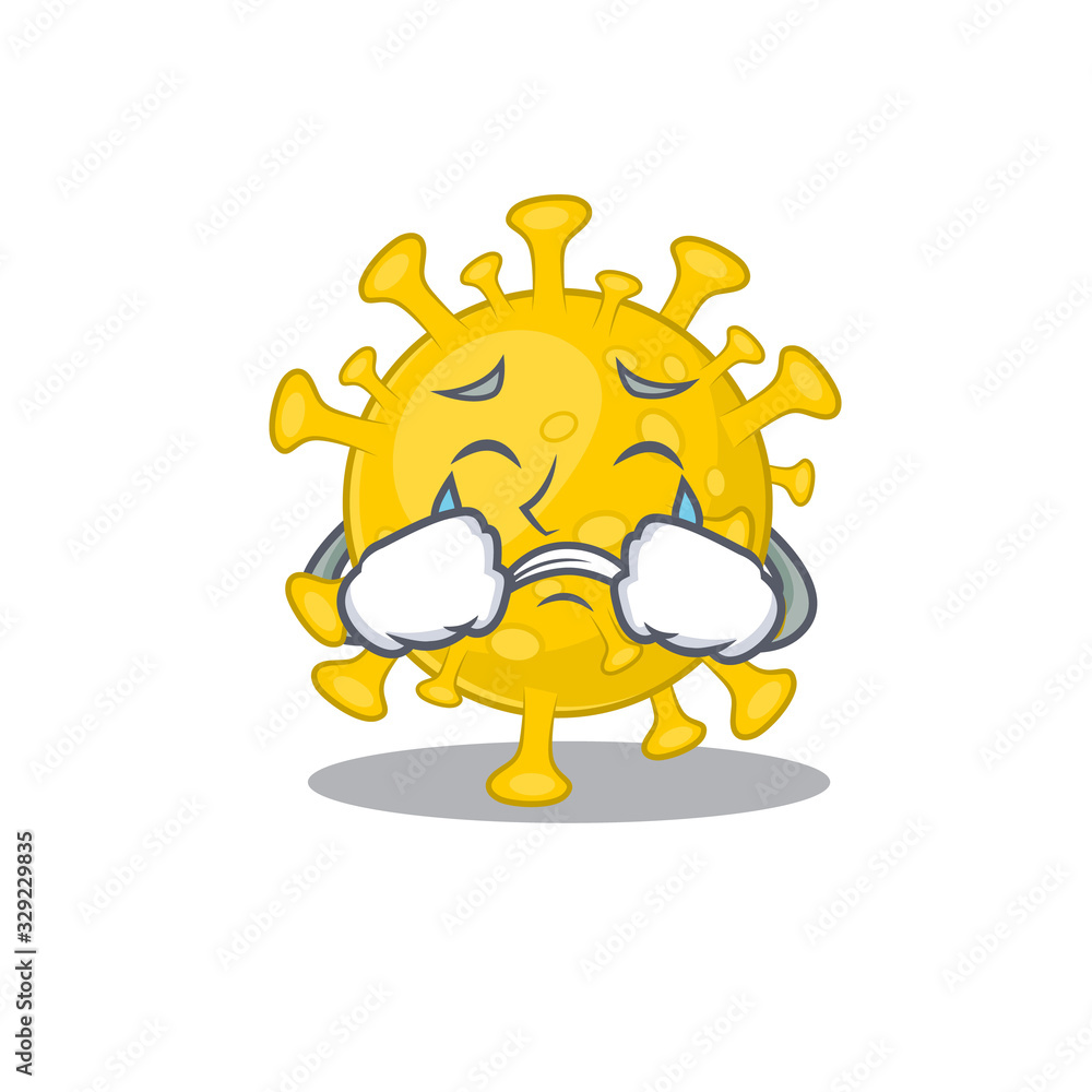 A Crying corona virus diagnosis cartoon mascot design style A Crying corona virus diagnosis cartoon mascot design style