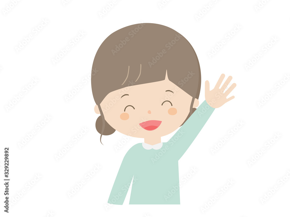 Girl raising hand with a smile