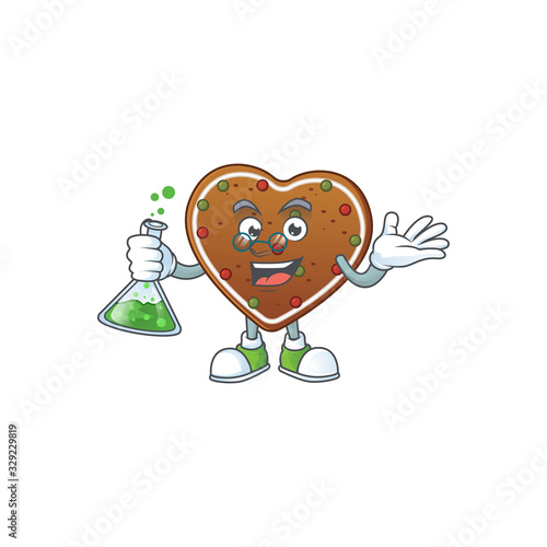 Gingerbread love brainy Professor Cartoon design grasp a glass tube