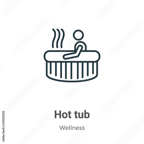 Hot tub outline vector icon. Thin line black hot tub icon, flat vector simple element illustration from editable wellness concept isolated stroke on white background