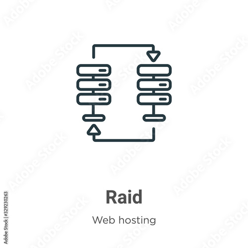 Raid outline vector icon. Thin line black raid icon, flat vector simple element illustration from editable web hosting concept isolated stroke on white background
