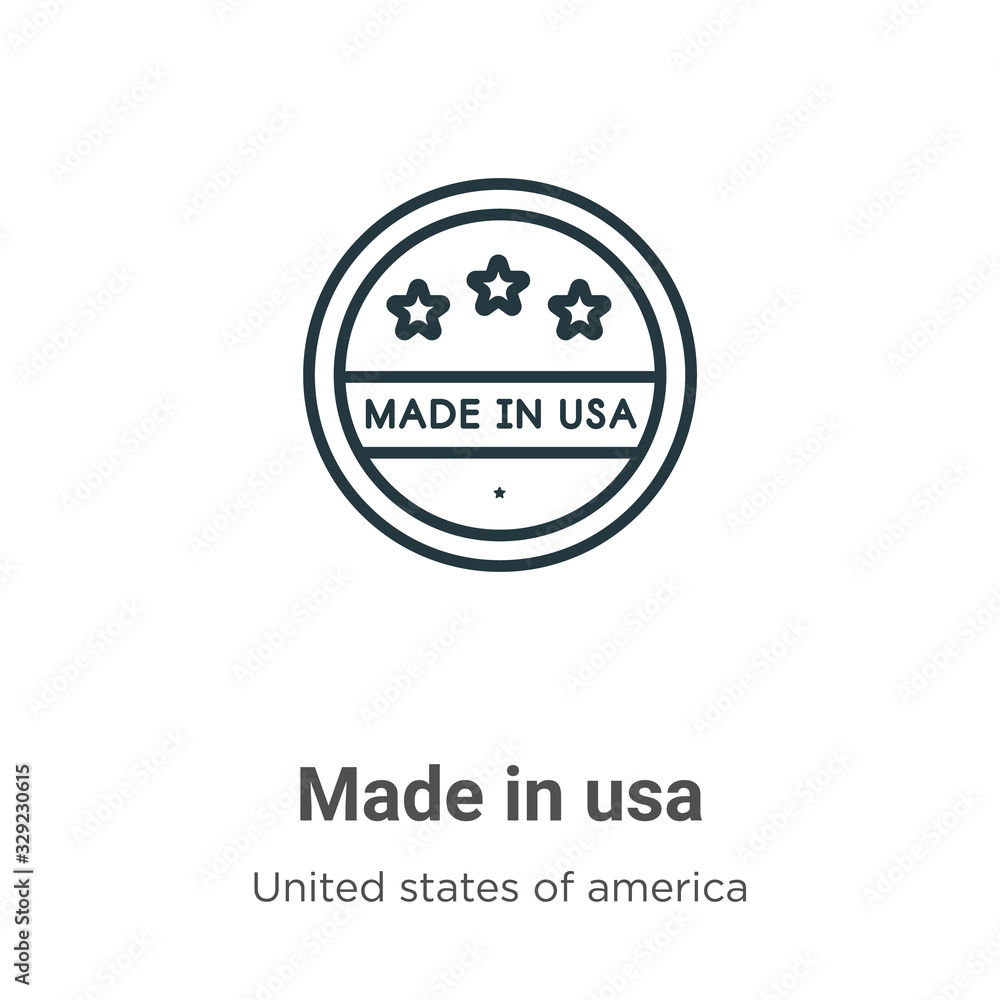Made in usa outline vector icon. Thin line black made in usa icon, flat vector simple element illustration from editable united states of america concept isolated stroke on white background