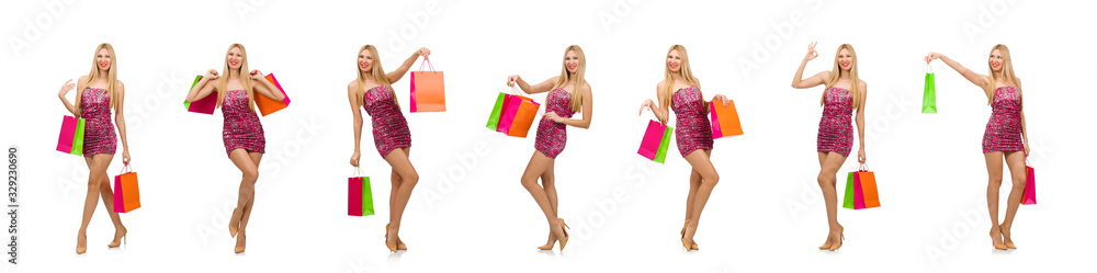 Woman with shopping bags isolated on white Woman with shopping bags isolated on white