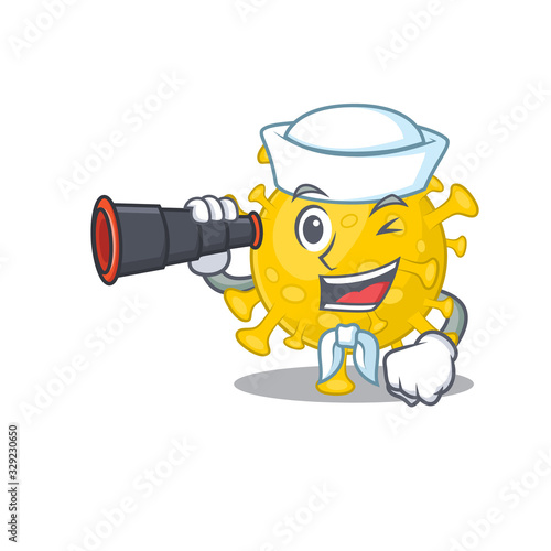 Corona virus diagnosis in Sailor cartoon character design with binocular