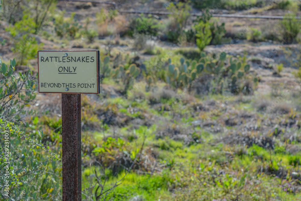 Rattlesnakes Only, Beyond This Point Sign at Boyce Thompson Arboratum, Superior, Arizona USA