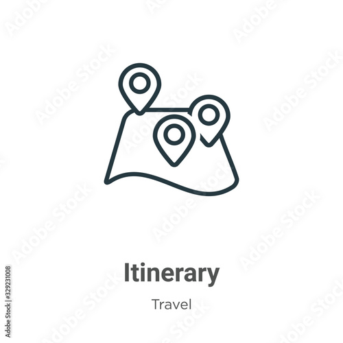 Itinerary outline vector icon. Thin line black itinerary icon, flat vector simple element illustration from editable travel concept isolated stroke on white background