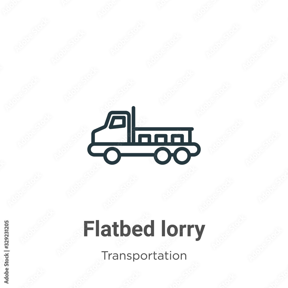 Flatbed lorry outline vector icon. Thin line black flatbed lorry icon, flat vector simple element illustration from editable transportation concept isolated stroke on white background