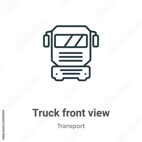 Truck front view outline vector icon. Thin line black truck front view icon, flat vector simple element illustration from editable transport concept isolated stroke on white background © Digital Bazaar
