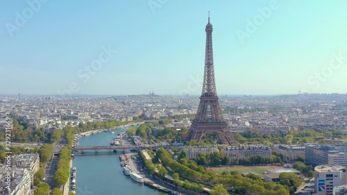 Wallpaper Mural PARIS, FRANCE - MAY, 2019: Aerial drone view of Eiffel tower and Seine river in historical city centre from above. Torontodigital.ca