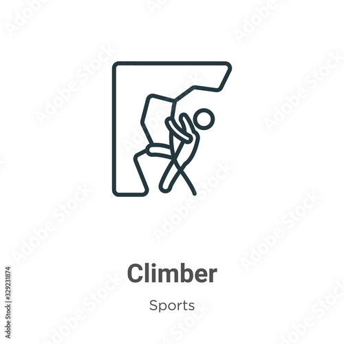 Climber outline vector icon. Thin line black climber icon, flat vector simple element illustration from editable sports and competition concept isolated stroke on white background
