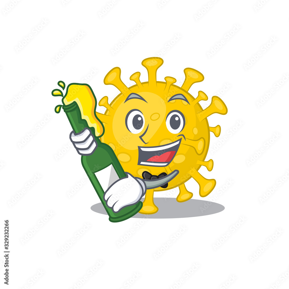 Corona virus diagnosis with bottle of beer mascot cartoon style