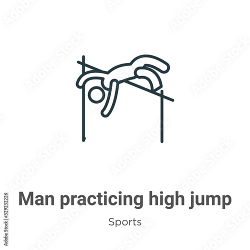 Man practicing high jump outline vector icon. Thin line black man practicing high jump icon, flat vector simple element illustration from editable sports concept isolated stroke on white background