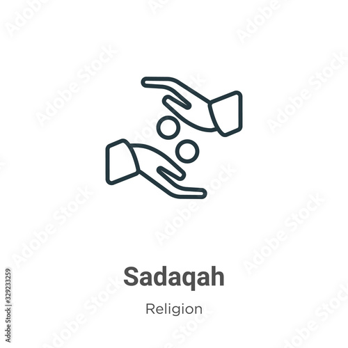 Sadaqah outline vector icon. Thin line black sadaqah icon, flat vector simple element illustration from editable religion concept isolated stroke on white background
