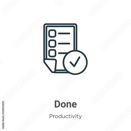 Done outline vector icon. Thin line black done icon, flat vector simple element illustration from editable productivity concept isolated stroke on white background