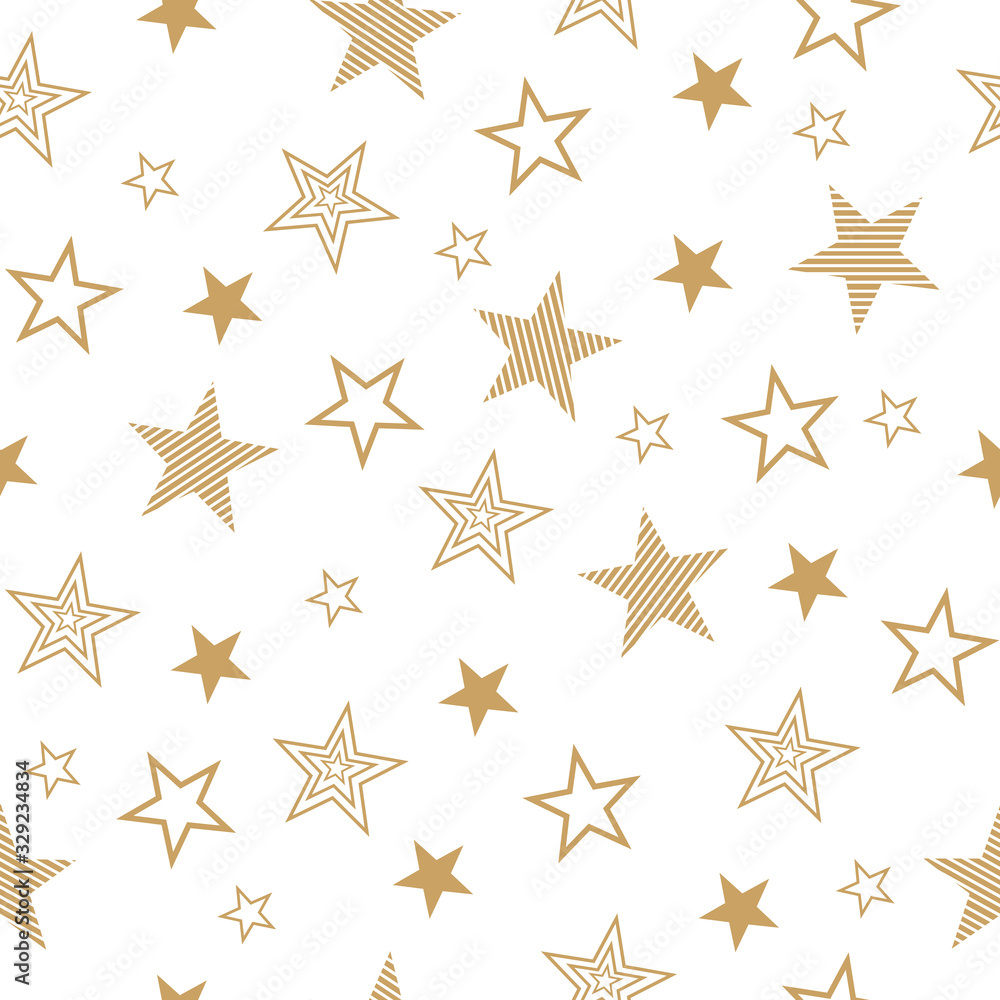 Seamless pattern with set drawn stars. Vector Wallpaper gold stars on a
