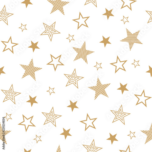 Seamless pattern with set drawn stars. Vector Wallpaper gold stars on a white background.