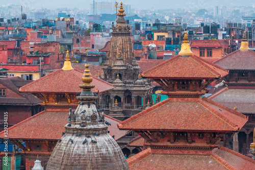 Aerial view of Pinnacle of ancient temples at Patan Durbar Square