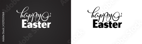 Happy Easter lettering set. Hand drawn brush calligraphy. Holiday design collection for invitation, banner, poster. Happy Easter typography text isolated on black white background, vector illustration