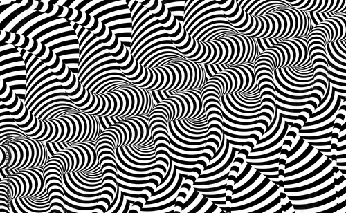 Black and white design. Pattern with optical illusion. Abstract 3D geometrical background. Vector illustration.