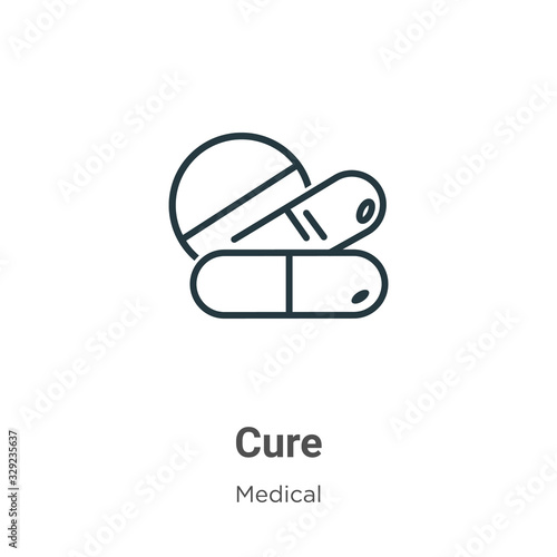 Cure outline vector icon. Thin line black cure icon, flat vector simple element illustration from editable medical concept isolated stroke on white background