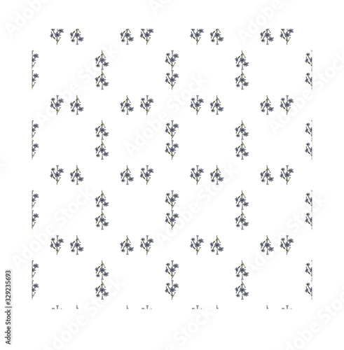 Hand embroidery style blue flowers seamless pattern. Small repeatable ornament