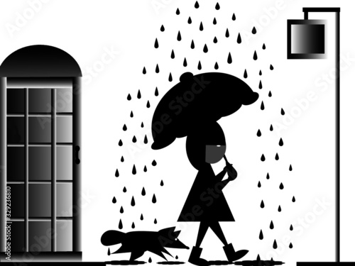 girl with umbrella in the rain Vector