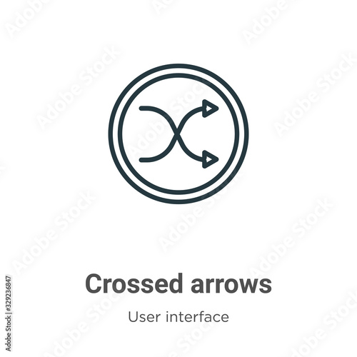 Crossed arrows outline vector icon. Thin line black crossed arrows icon, flat vector simple element illustration from editable user interface concept isolated stroke on white background
