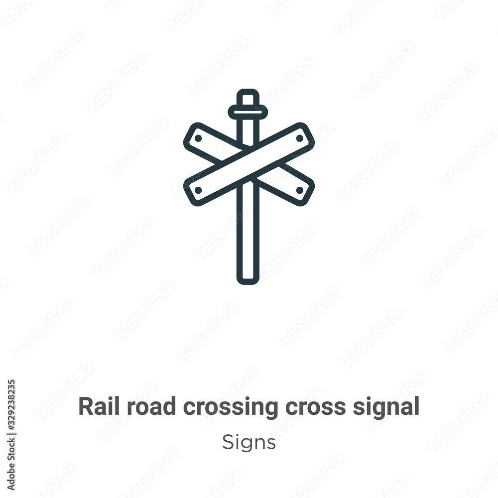 Rail road crossing cross signal outline vector icon. Thin line black rail road crossing cross signal icon, flat vector simple element illustration from editable signs concept isolated stroke on white