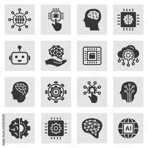 Artificial intelligence icon set. Illustrations isolated on white.