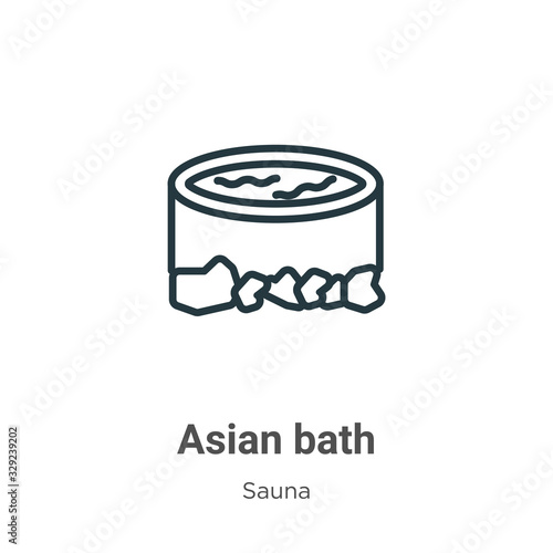 Asian bath outline vector icon. Thin line black asian bath icon, flat vector simple element illustration from editable sauna concept isolated stroke on white background