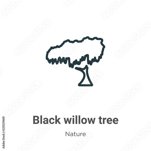 Black willow tree outline vector icon. Thin line black black willow tree icon, flat vector simple element illustration from editable nature concept isolated stroke on white background