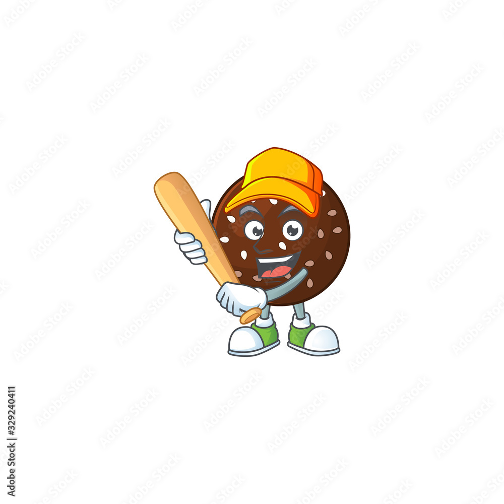 Obraz premium Cartoon design of chokladboll having baseball stick