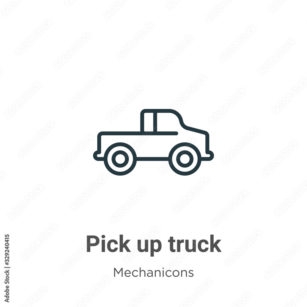 Pick up truck outline vector icon. Thin line black pick up truck icon, flat vector simple element illustration from editable mechanicons concept isolated stroke on white background