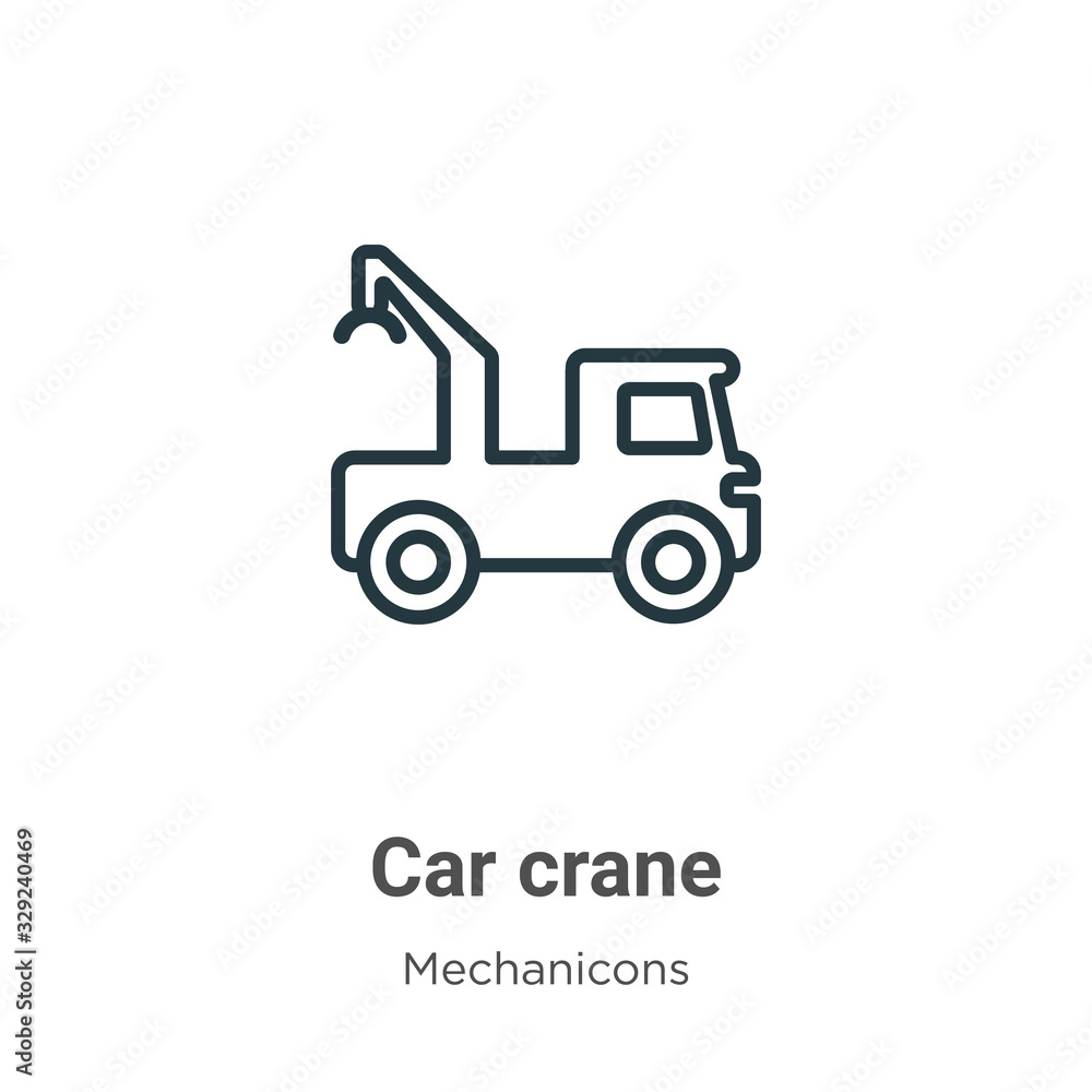 Car crane outline vector icon. Thin line black car crane icon, flat vector simple element illustration from editable mechanicons concept isolated stroke on white background