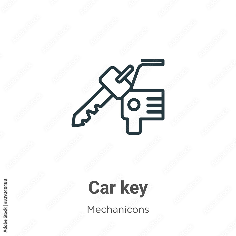Car key outline vector icon. Thin line black car key icon, flat vector simple element illustration from editable mechanicons concept isolated stroke on white background
