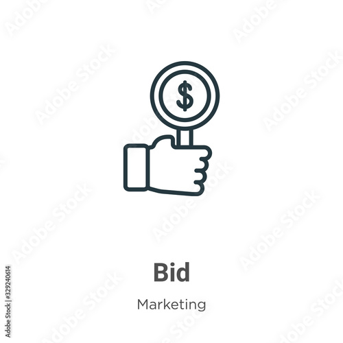 Bid outline vector icon. Thin line black bid icon, flat vector simple element illustration from editable marketing concept isolated stroke on white background