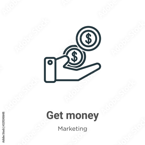 Get money outline vector icon. Thin line black get money icon, flat vector simple element illustration from editable marketing concept isolated stroke on white background