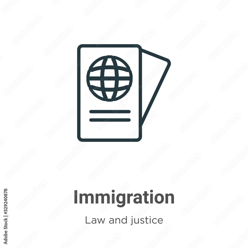 Immigration outline vector icon. Thin line black immigration icon, flat vector simple element illustration from editable law and justice concept isolated stroke on white background