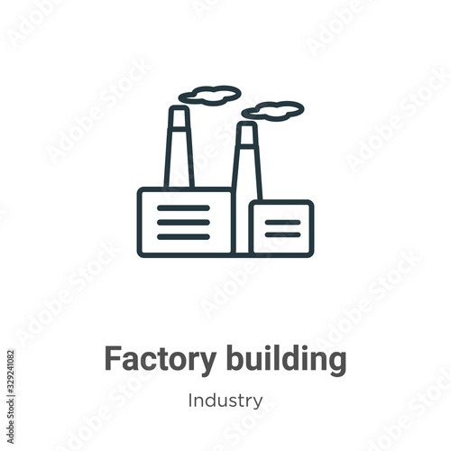 Factory building outline vector icon. Thin line black factory building icon, flat vector simple element illustration from editable industry concept isolated stroke on white background