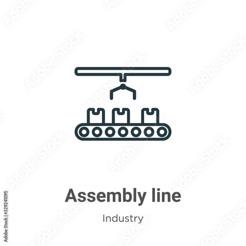 Assembly line outline vector icon. Thin line black assembly line icon, flat vector simple element illustration from editable industry concept isolated stroke on white background