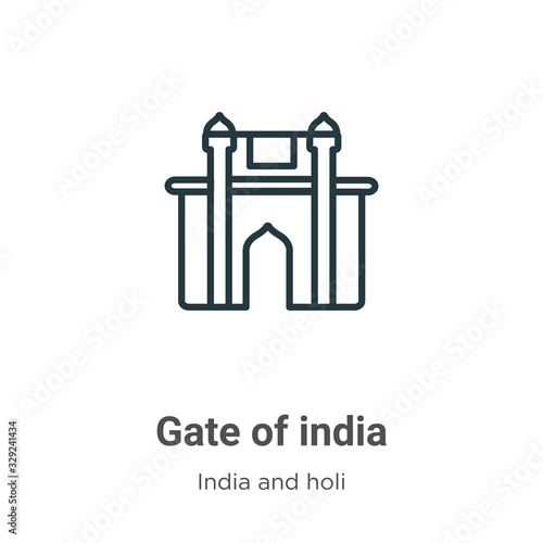 Gate of india outline vector icon. Thin line black gate of india icon, flat vector simple element illustration from editable india concept isolated stroke on white background