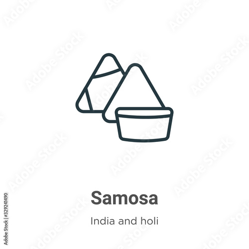 Samosa outline vector icon. Thin line black samosa icon, flat vector simple element illustration from editable india and holi concept isolated stroke on white background