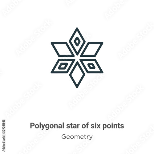 Polygonal star of six points outline vector icon. Thin line black polygonal star of six points icon, flat vector simple element illustration from editable geometry concept isolated stroke on white