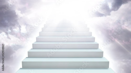 Stairway to Heaven in Cloudy Sky with Sunlight Rays Shining Down - 4K Seamless Loop Motion Background Animation