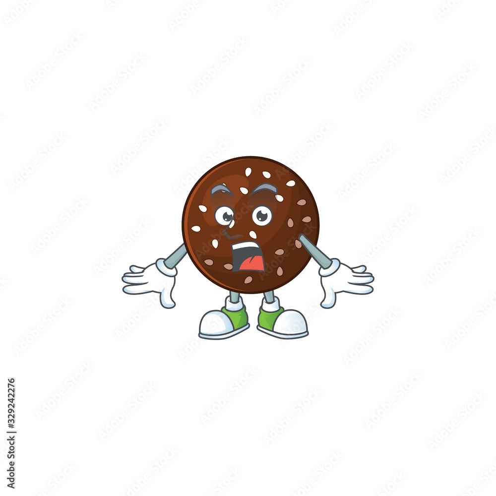 A mascot design of chokladboll making a surprised gesture A mascot design of chokladboll making a surprised gesture