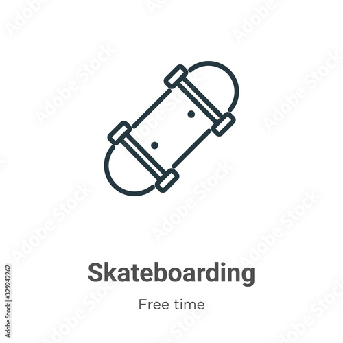 Skateboarding outline vector icon. Thin line black skateboarding icon, flat vector simple element illustration from editable free time concept isolated stroke on white background