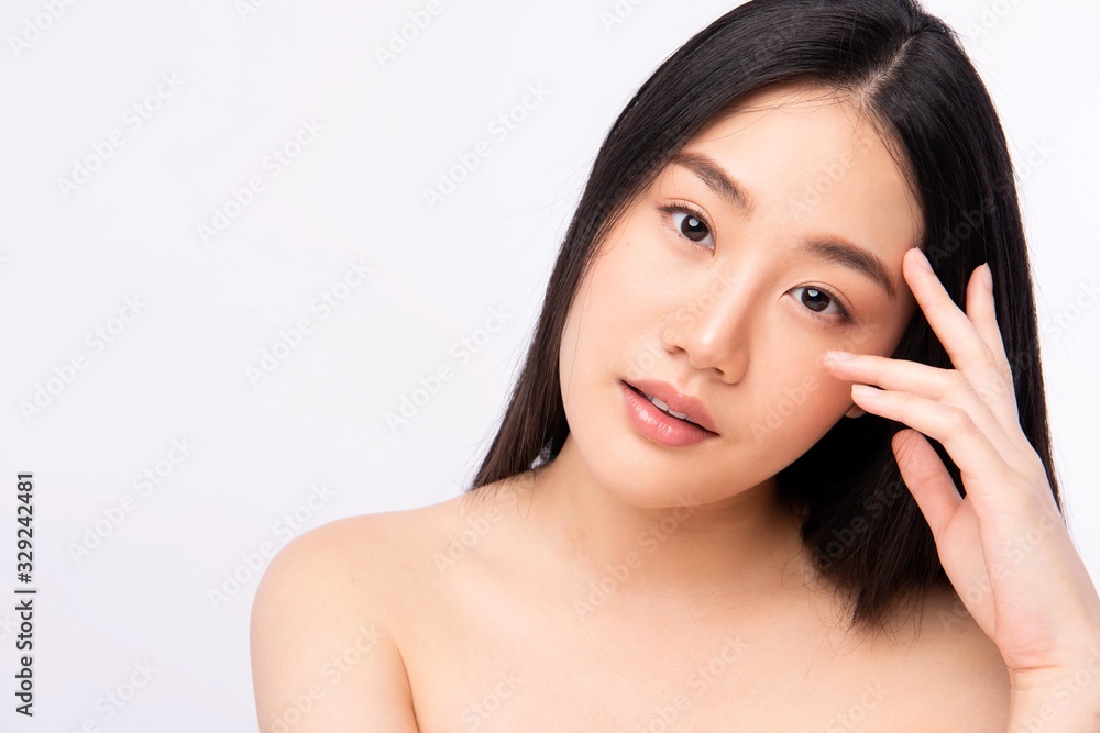 Beautiful Asian woman posing in front of white background for beauty product or service image shooting Beautiful Asian woman posing in front of white background for beauty product or service image shooting