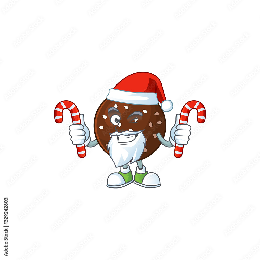 Friendly chokladboll in Santa Cartoon character with candies Friendly chokladboll in Santa Cartoon character with candies