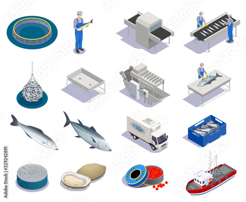 Fish Industry Isometric Icons