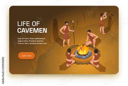 Cavemen Life Isometric Banner
